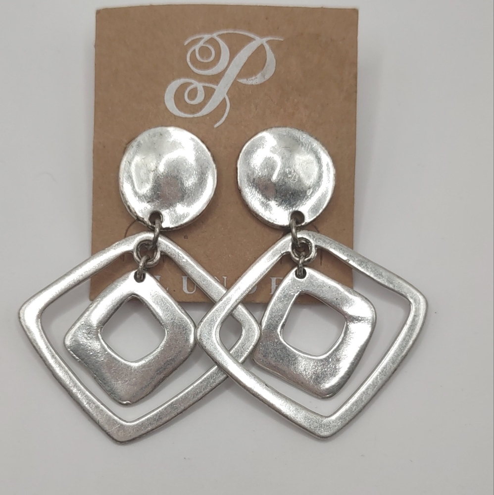 Brushed Silver Pierced Earrings By Plunder
